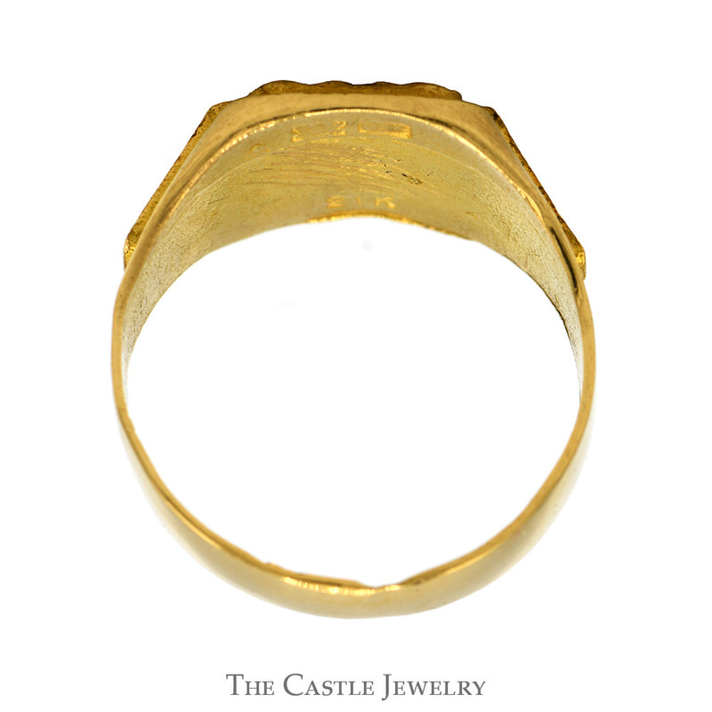 Leaf Designed Ring with Ridged Sides in 21k Yellow Gold