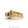 Round Diamond Solitaire Bridal Set with Diamond Accented Sides and Matching Curved Band in 14k Yellow Gold - Thumbnail 3