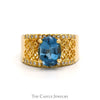 Oval Blue Topaz Open Lattice Ring with Diamond Accented Edges in 14k Yellow Gold - Thumbnail 1