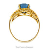 Oval Blue Topaz Open Lattice Ring with Diamond Accented Edges in 14k Yellow Gold - Thumbnail 2