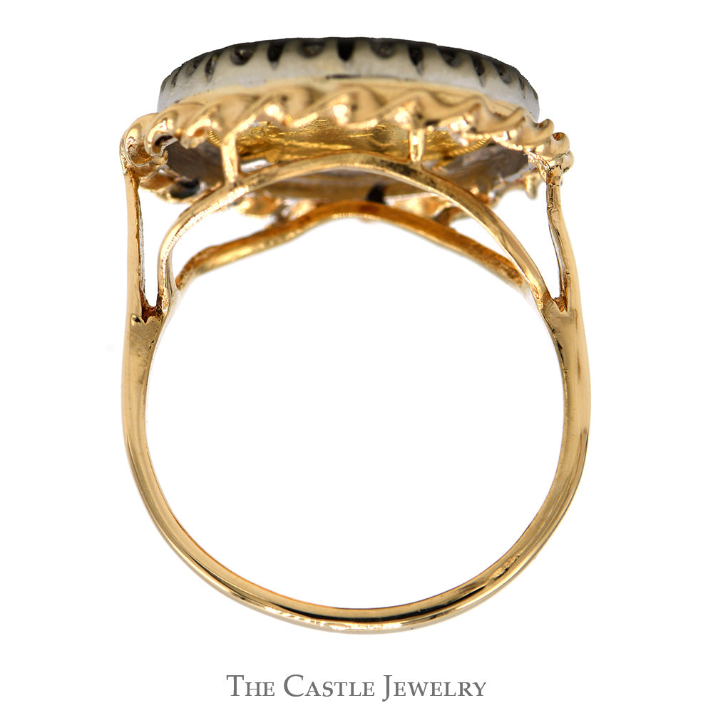 1851 Liberty Coin Ring with Diamond Rope Designed Bezel in 14k Yellow Gold Mounting