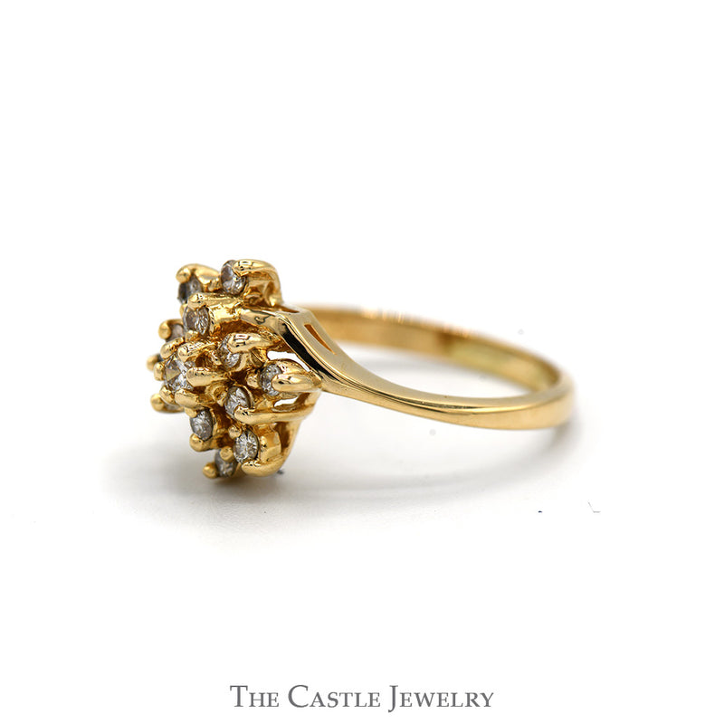 1/4cttw Diamond Starburst Cluster Ring in 14k Yellow Gold