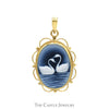 Oval Blue Agate Swan Pendant in 14k Yellow Gold Filigree Bezel - Thumbnail 1