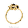 Oval Cabochon Garnet Ring in 14k Yellow Gold Ornate Shield Designed Mounting - Thumbnail 2