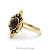 Oval Cabochon Garnet Ring in 14k Yellow Gold Ornate Shield Designed Mounting - Thumbnail 3