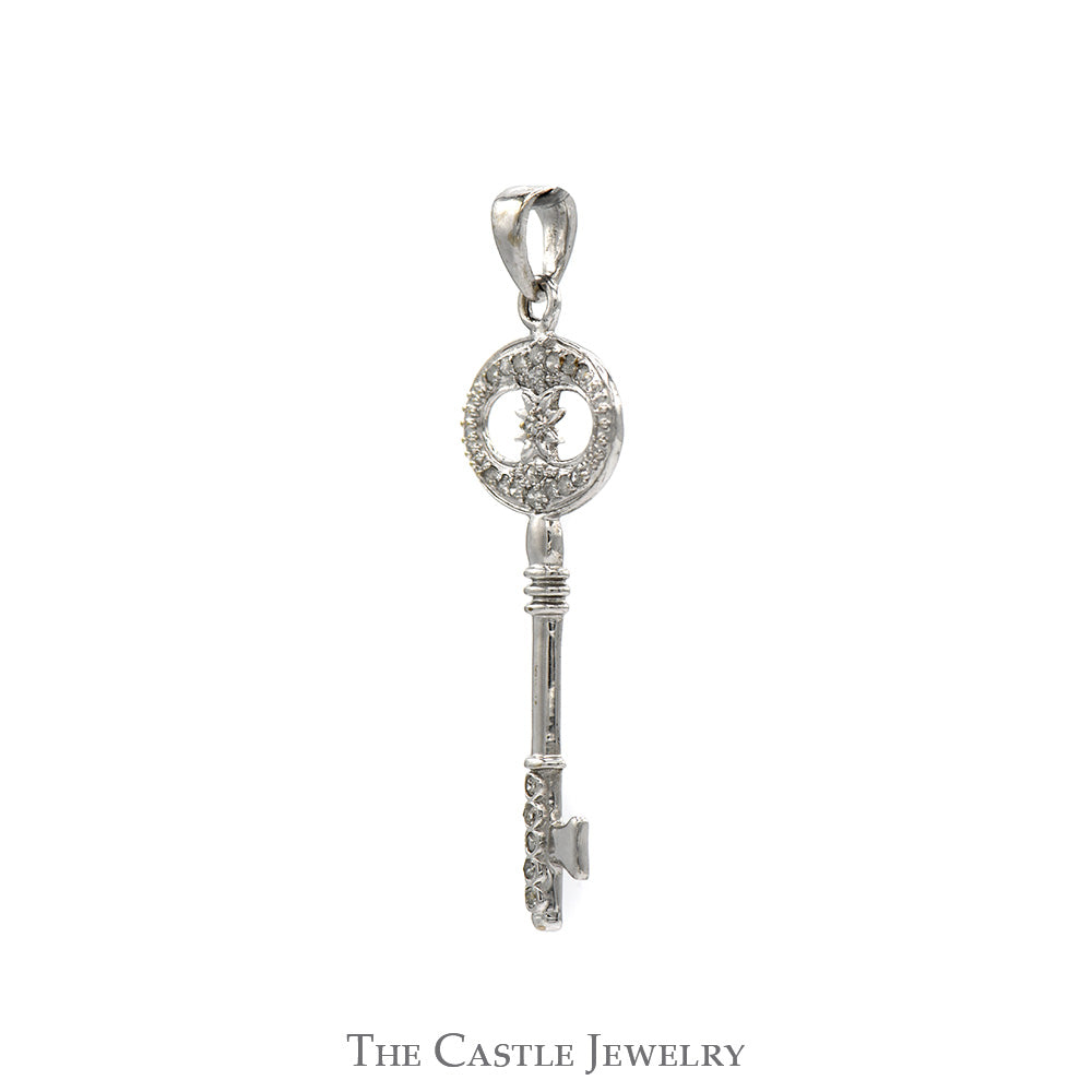 Illusion Set Diamond Accented Key Pendant in 10k White Gold