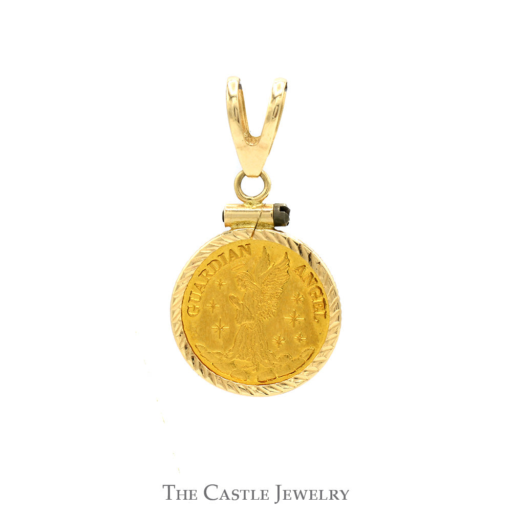 24k Guardian Angel "Forever At My Side" Coin Pendant in 14k Yellow Gold Bezel & Bail