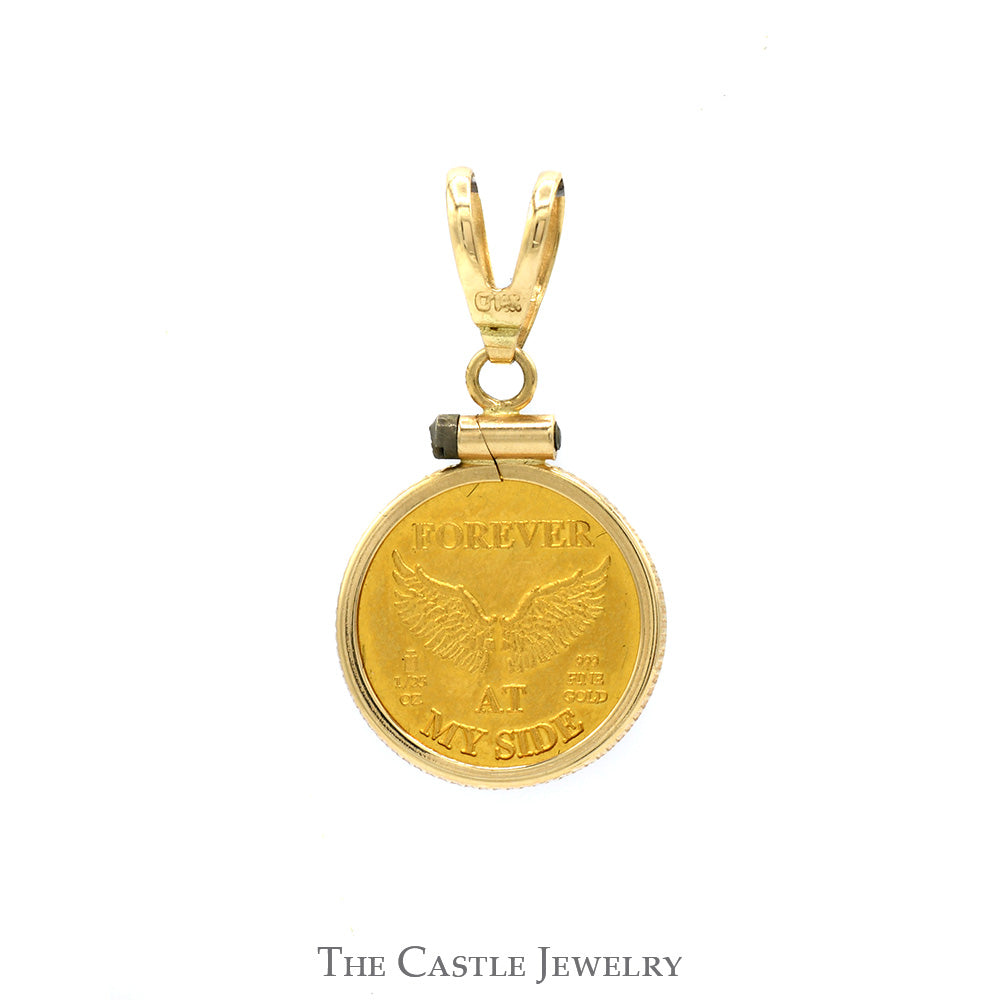 24k Guardian Angel "Forever At My Side" Coin Pendant in 14k Yellow Gold Bezel & Bail