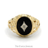 Oval Black Onyx Ring with Diamond Accent and Open Nugget Style Sides in 10k Yellow Gold - Thumbnail 1
