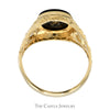 Oval Black Onyx Ring with Diamond Accent and Open Nugget Style Sides in 10k Yellow Gold - Thumbnail 2