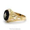 Oval Black Onyx Ring with Diamond Accent and Open Nugget Style Sides in 10k Yellow Gold - Thumbnail 3