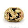 Black Onyx Eagle Ring with Leaf Designed Sides in Two Tone 10k Yellow & Rose Gold - Thumbnail 1
