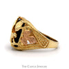 Black Onyx Eagle Ring with Leaf Designed Sides in Two Tone 10k Yellow & Rose Gold - Thumbnail 3