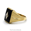 Rectangular Black Onyx Ring with Diamond Accent and Grooved Sides in 10k Yellow Gold - Thumbnail 3