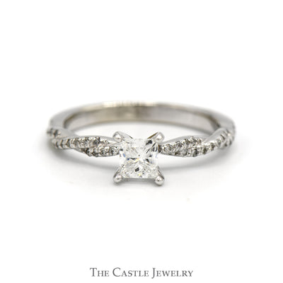 Princess Cut Diamond Engagement Ring with Diamond Accented Twisted Sides in 14k White Gold