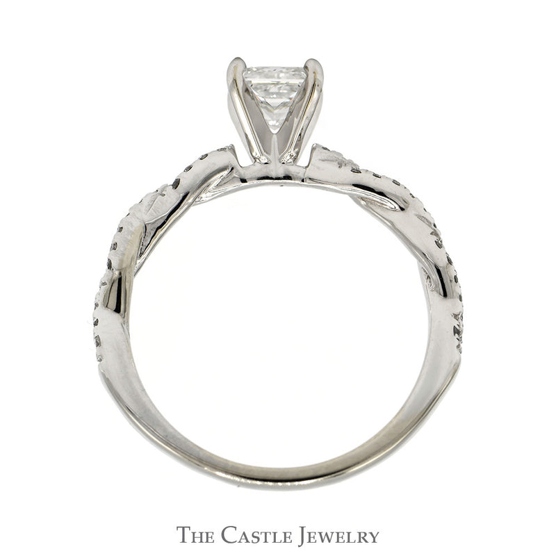 Princess Cut Diamond Engagement Ring with Diamond Accented Twisted Sides in 14k White Gold