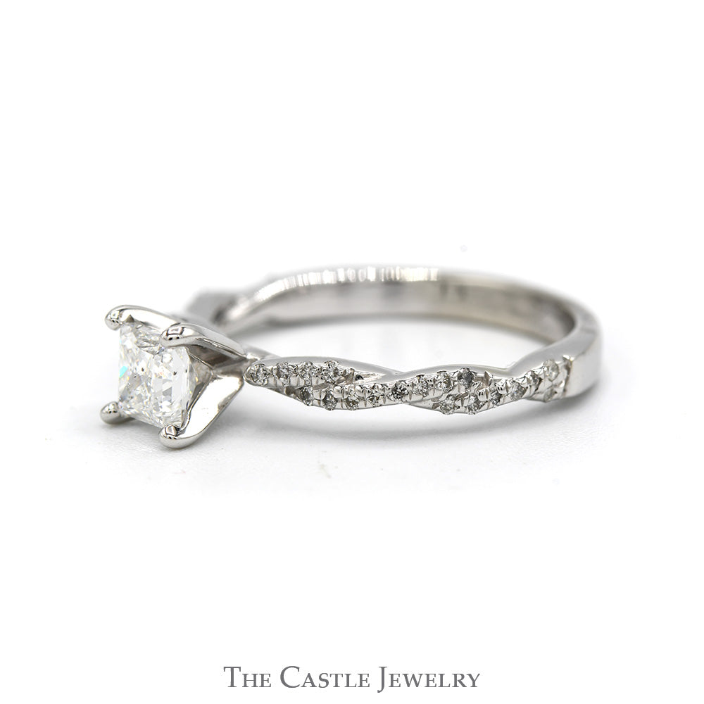 Princess Cut Diamond Engagement Ring with Diamond Accented Twisted Sides in 14k White Gold