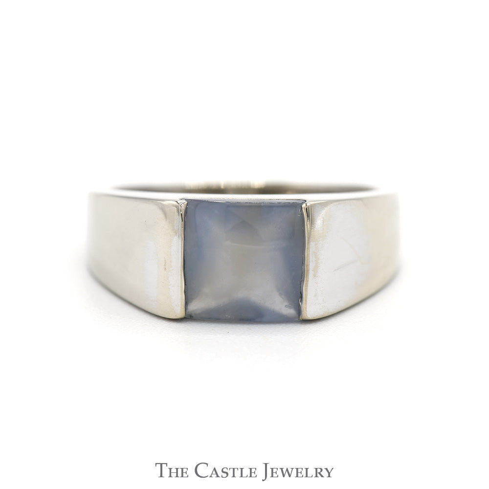 Square Shaped Moonstone Ring with Polished Sides in 18k White Gold