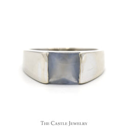 Square Shaped Moonstone Ring with Polished Sides in 18k White Gold
