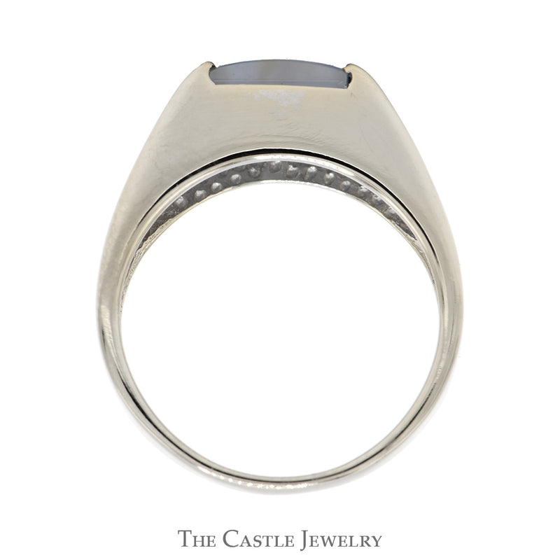 Square Shaped Moonstone Ring with Polished Sides in 18k White Gold