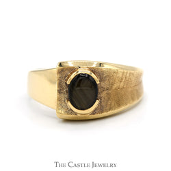 Oval Cut Lindy Star Ring with Overlapping Polished & Brushed Textured Sides in 10k Yellow Gold
