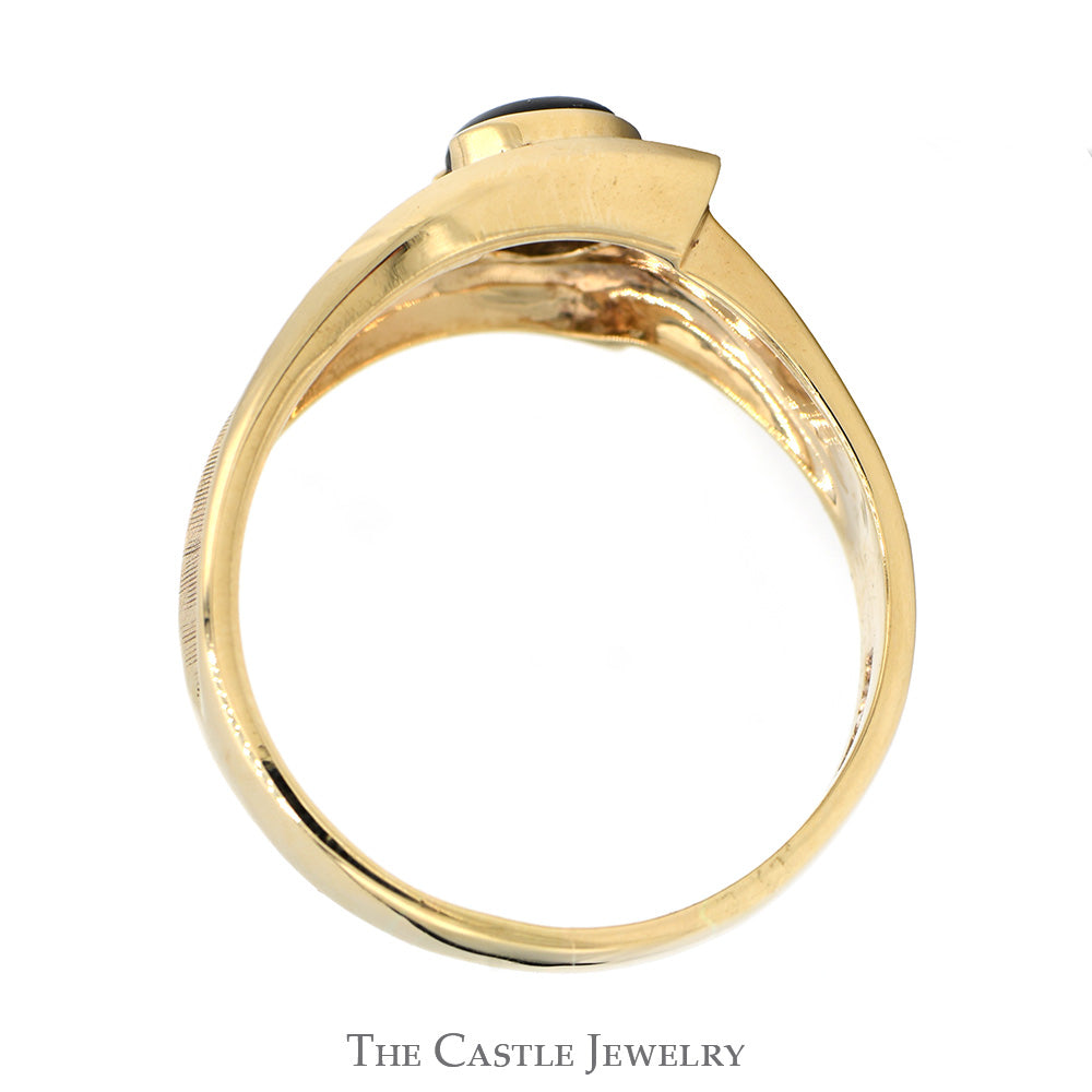 Oval Cut Lindy Star Ring with Overlapping Polished & Brushed Textured Sides in 10k Yellow Gold