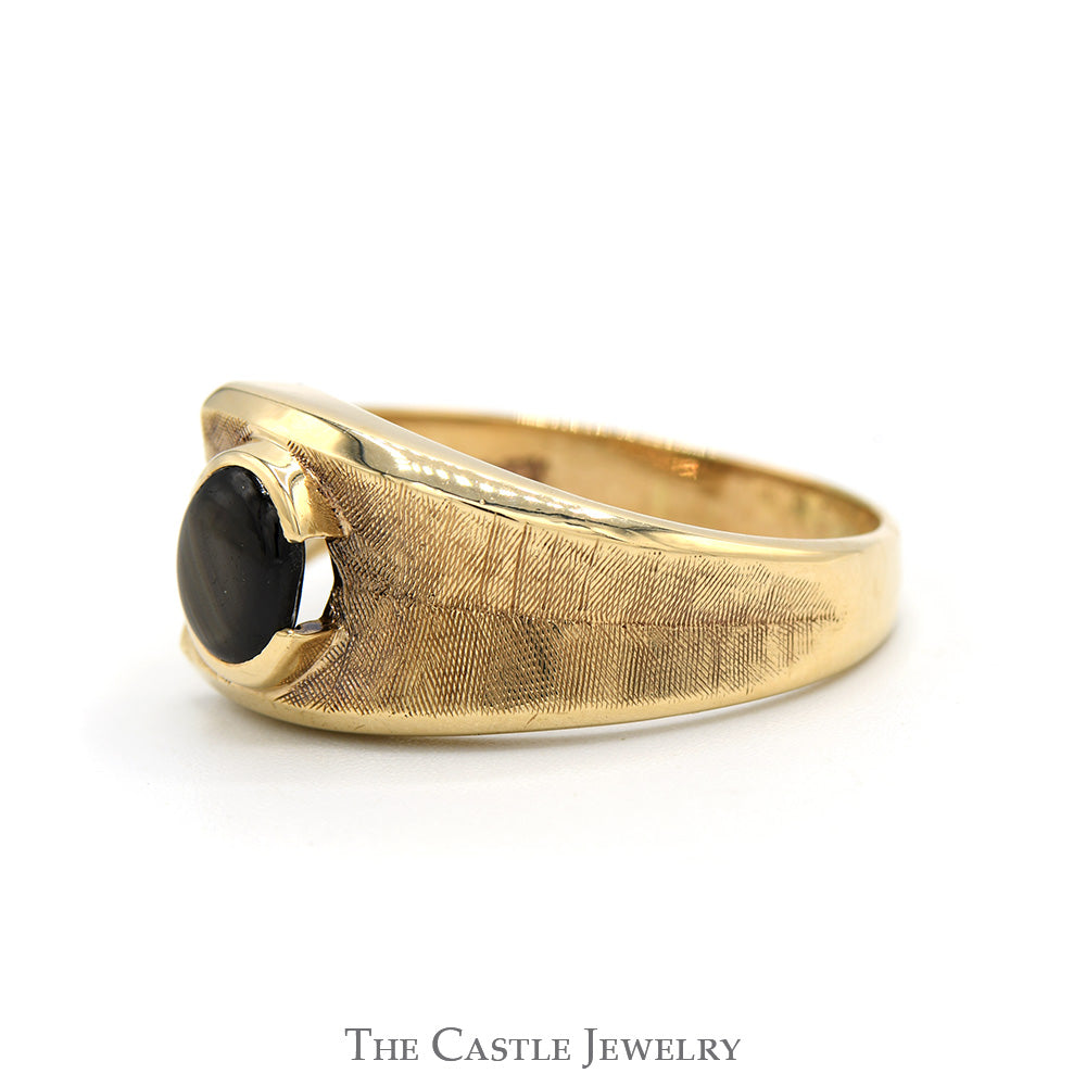 Oval Cut Lindy Star Ring with Overlapping Polished & Brushed Textured Sides in 10k Yellow Gold