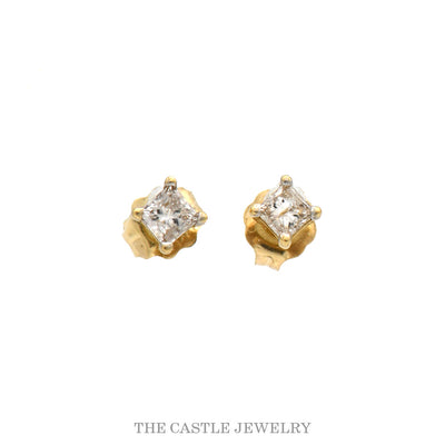 .20cttw Princess Cut Diamond Stud Earrings in 14k Yellow Gold