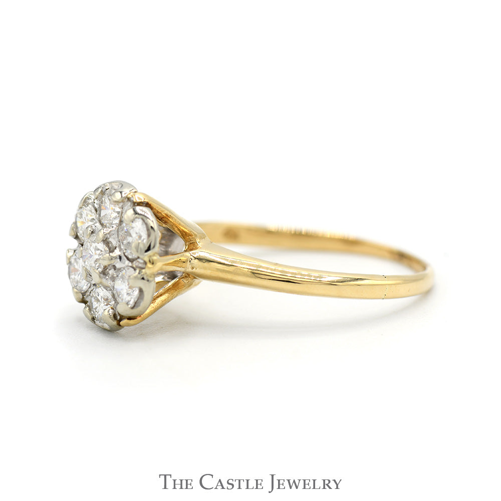 7 Round 3/4cttw Diamond Cluster Ring in 14k Yellow Gold