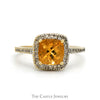 Cushion Cut Citrine Ring with Diamond Halo and Accented Sides in 14k Yellow Gold - Thumbnail 1