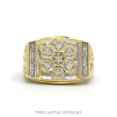 10k yellow gold men's seven diamond cluster nugget ring — top view