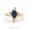 Oval Cut Sapphire Ring with Diamond Accents in 14k Yellow Gold Bypass Mounting - Thumbnail 1
