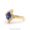 Oval Cut Sapphire Ring with Diamond Accents in 14k Yellow Gold Bypass Mounting - Thumbnail 3