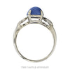 14K White Gold Star Sapphire Cabochon Ring with Diamond Scroll Design - Thumbnail 2