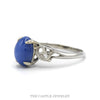 14K White Gold Star Sapphire Cabochon Ring with Diamond Scroll Design - Thumbnail 3