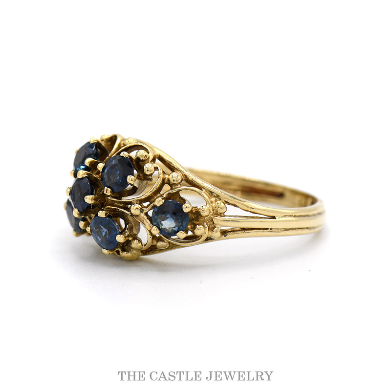 14K Yellow Gold Sapphire Vintage Cluster Floral Ring