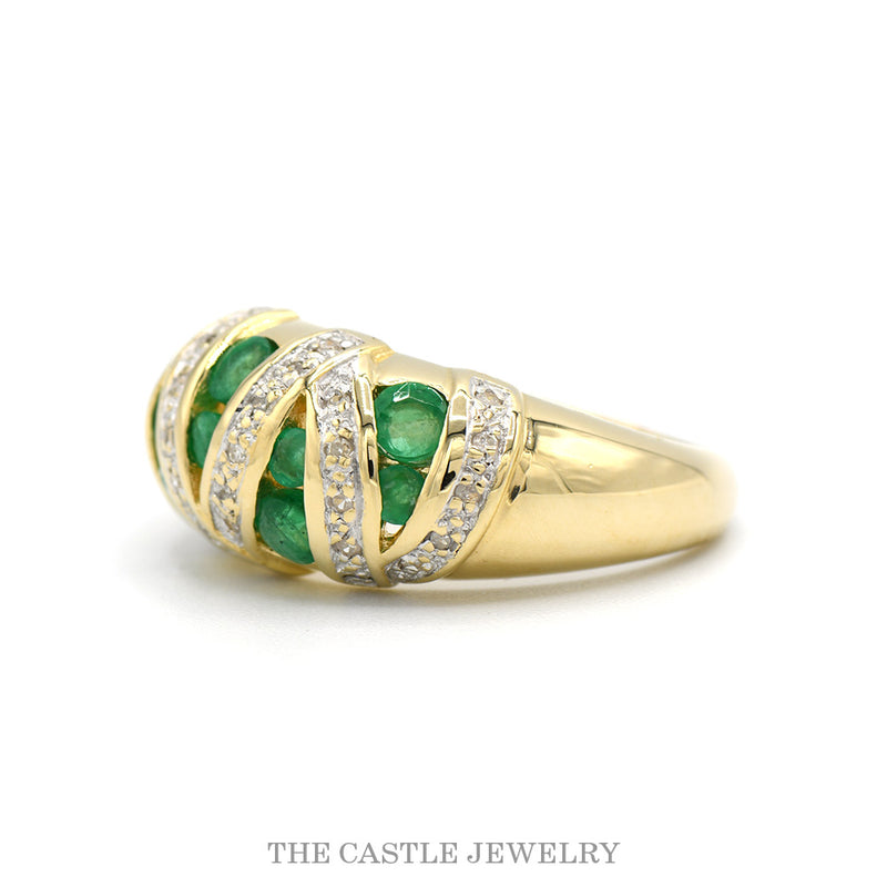 14K Yellow Gold Emerald and Diamond Dome Statement Ring