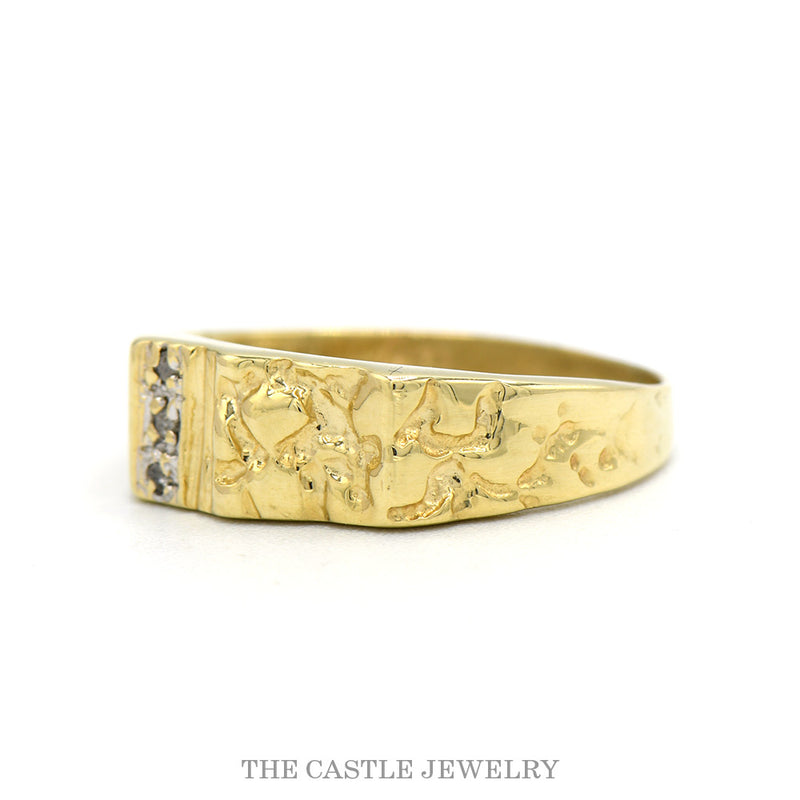 Nugget Style Ring with Illusion Set Diamond Accents in 10k Yellow Gold