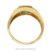 Front-facing view of the 10k yellow gold rectangular black onyx signet ring showing the floral scroll engraving on the shoulders - Thumbnail 3