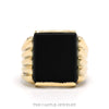 10k yellow gold ring with flat rectangular black onyx and sculpted ridged shoulders — top view - Thumbnail 1