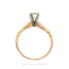 Front-facing view of the 14k tri-color gold diamond solitaire ring showing yellow, rose, and white gold leaf carving on the shank - Thumbnail 3