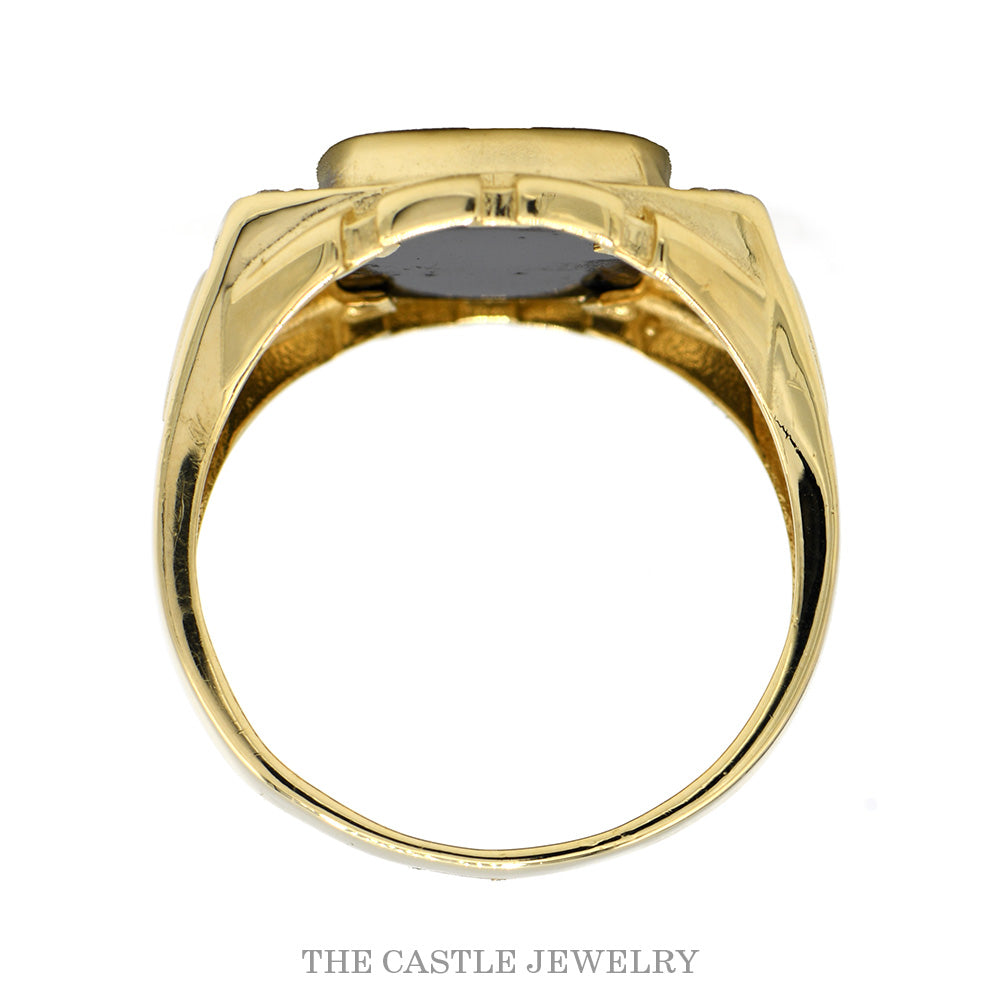 Rectangular Black Onyx Men's Ring with Cubic Zirconia Accents and
