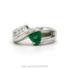 14k white gold trillion-cut emerald bypass ring with diamond accents — top view - Thumbnail 1
