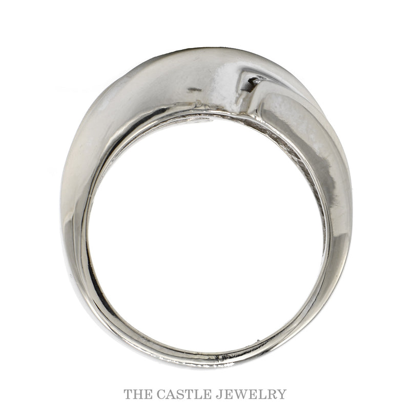 Front-facing view of the 14k white gold trillion emerald ring