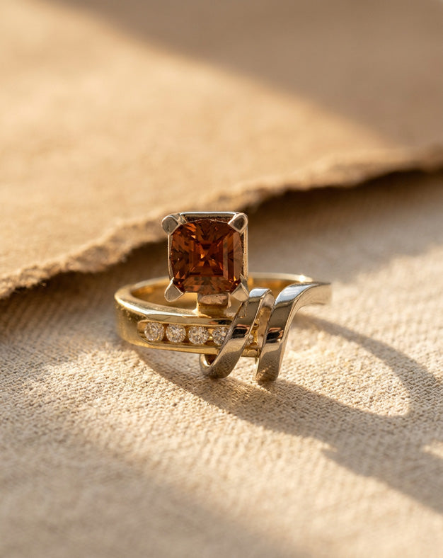 Princess-Cut Citrine Freeform Design Ring in 14k Yellow Gold