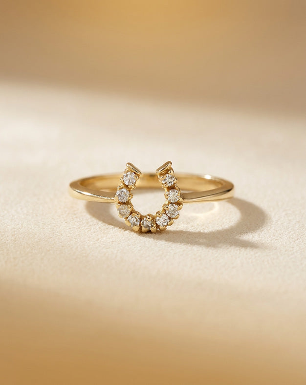 0.09ctw Diamond Horseshoe Ring in 14k Yellow Gold — lifestyle photography