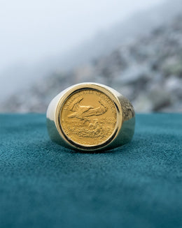 22k 1/10oz American Gold Eagle Coin Ring in Polished 10k Yellow Gold