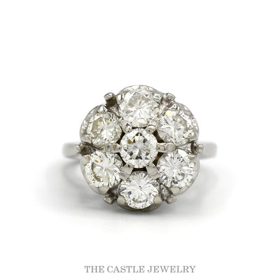 3cttw 7 round diamond cluster ring with plain shank in 14k white gold — top view