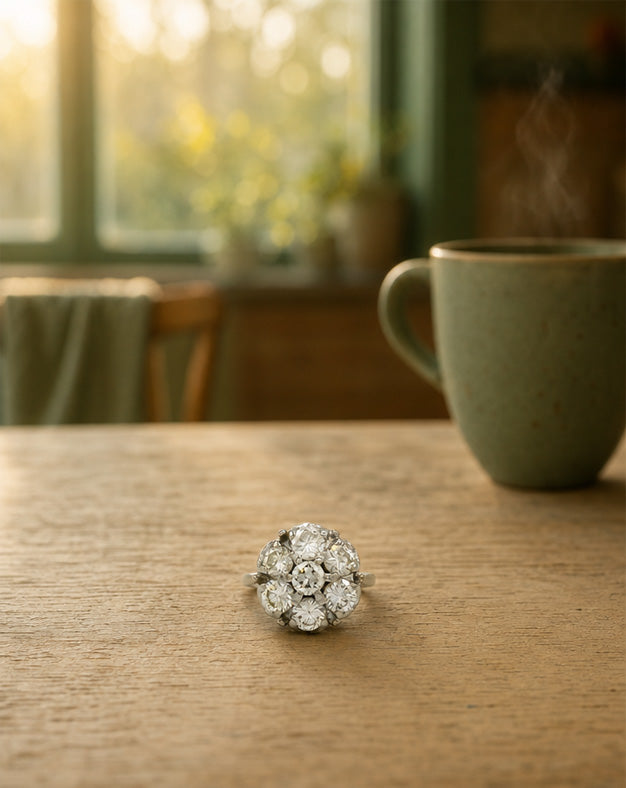 3cttw 7 Round Diamond Cluster Ring with Plain Shank in 14k White Gold