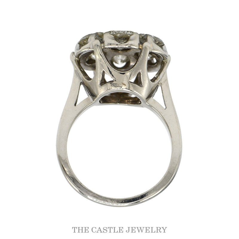 Front-facing view of the 3cttw seven diamond cluster ring in 14k white gold